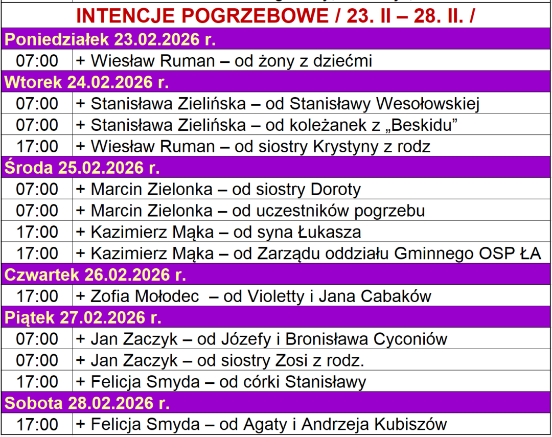 INTENCJE POGRZEBOWE / 23. II – 28. II. /